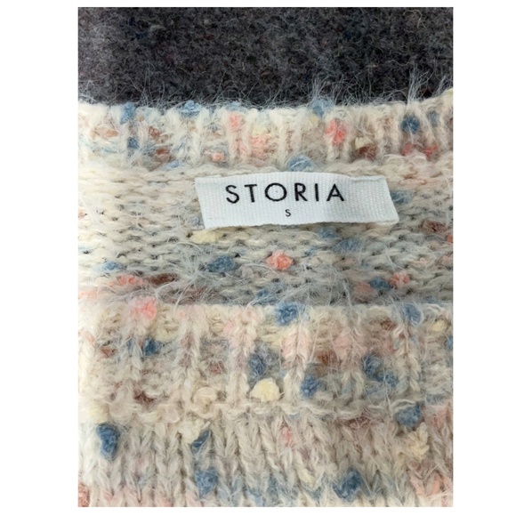 Fuzzy Knit Storia Knit Sweater Small Pastel Ivory Pink Blue - Picture 4 of 5